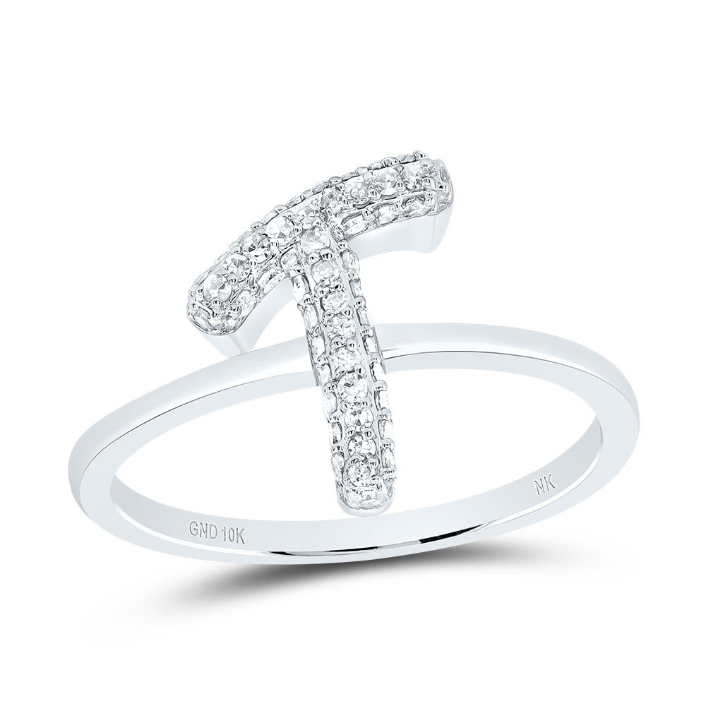 10K White Gold 1/4 CTW-Natural Diamond Fashion Initial "T" Ring 1.97 Gram