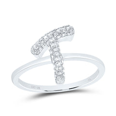 10K White Gold 1/4 CTW-Natural Diamond Fashion Initial "T" Ring 1.97 Gram