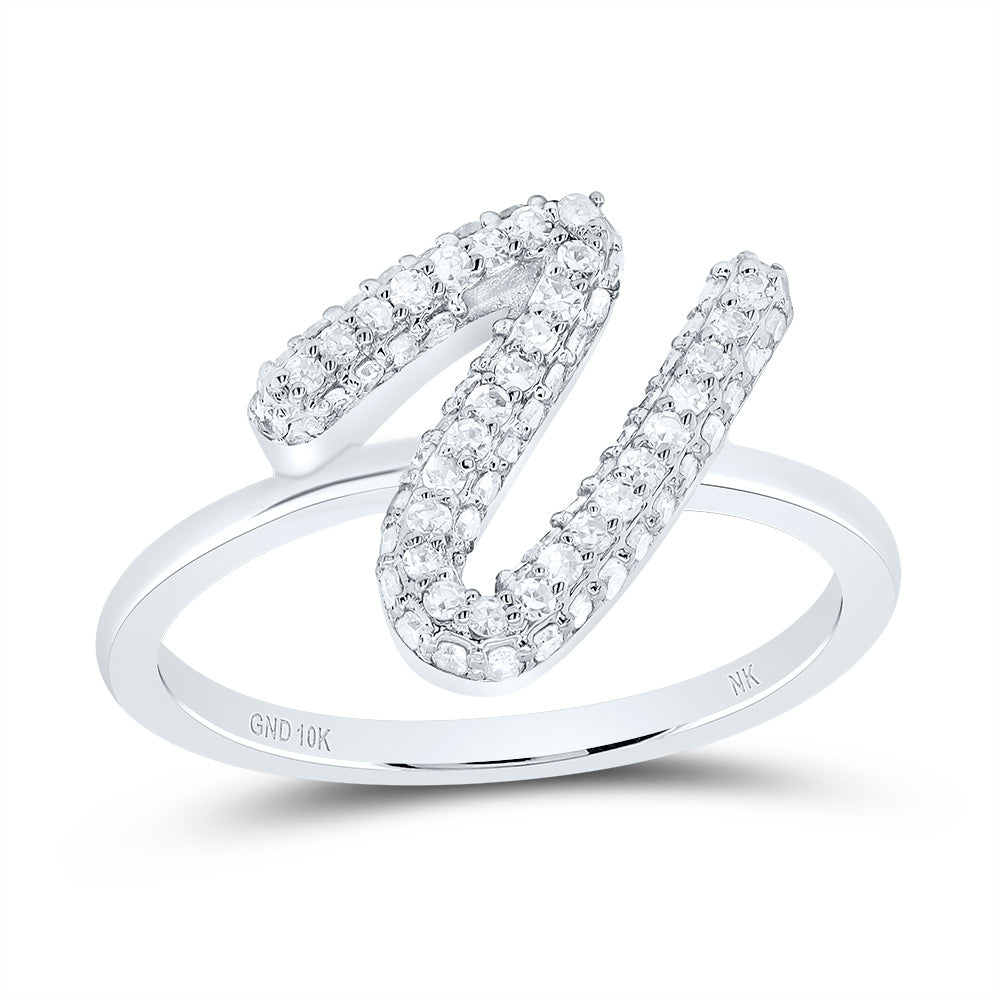 10K White Gold 3/8 CTW-Natural Diamond Fashion Initial "V" Ring 2.64 Gram