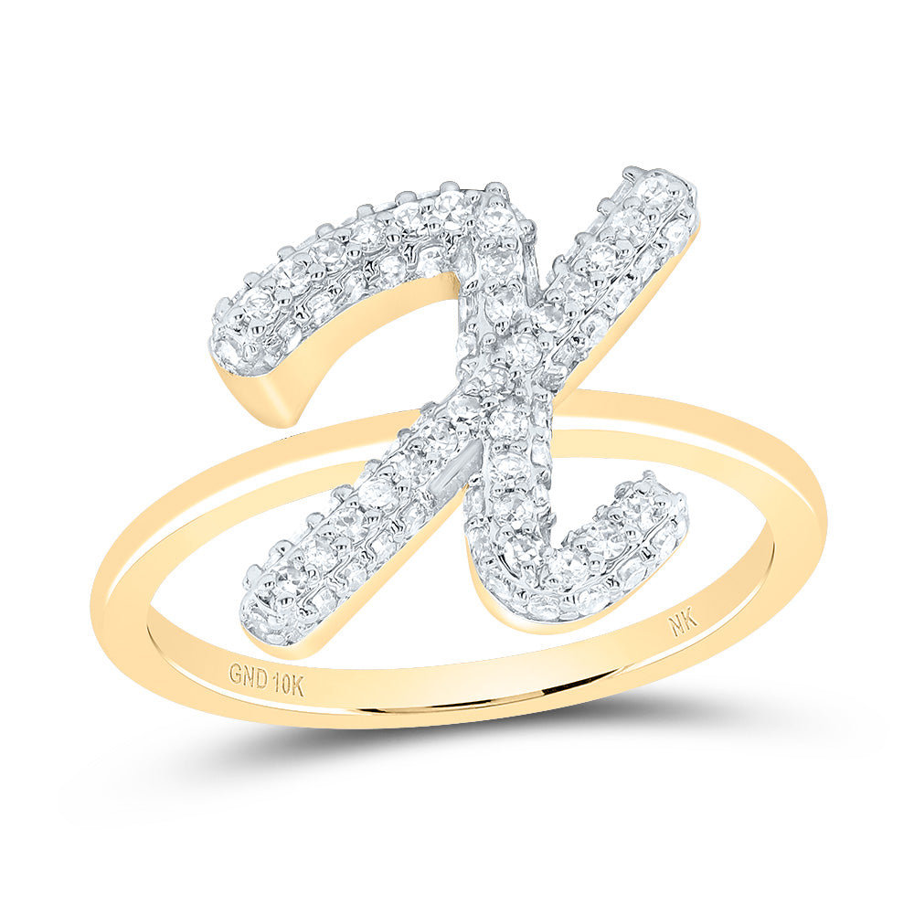 10K Yellow Gold 3/8 CTW-Natural Diamond Fashion Initial "X" Ring 2.73 Gram