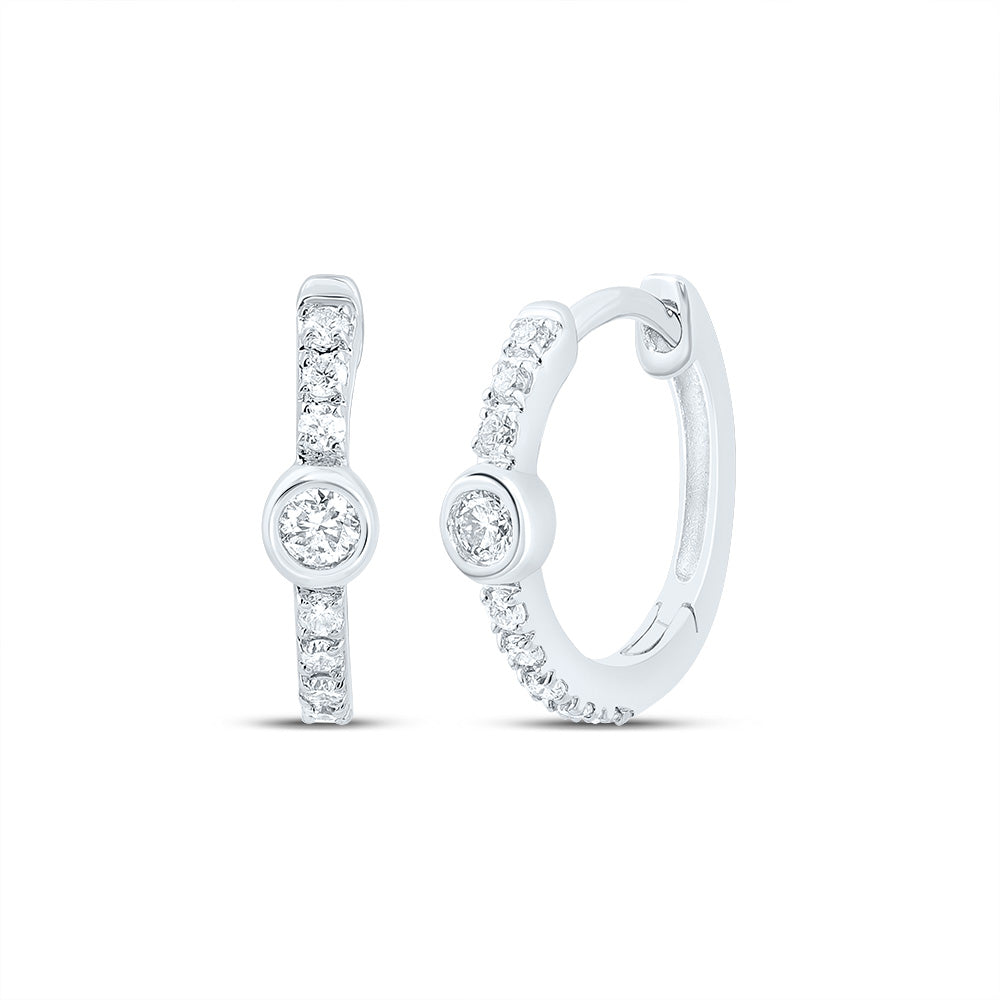 10K White Gold 1/8 CTW-Natural Diamond Gift Hoop Earring 0.81 Gram