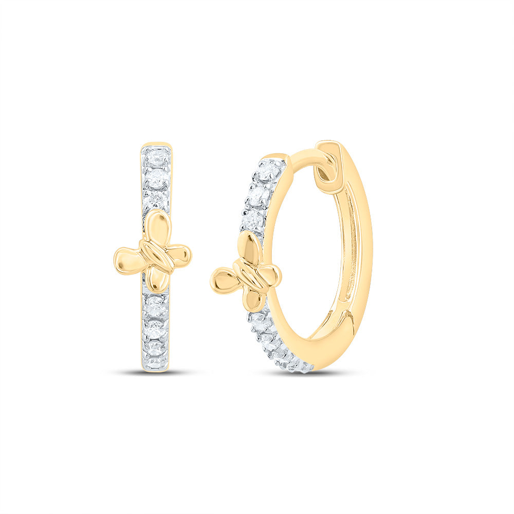 10K Yellow Gold 1/12 CTW-Natural Diamond Gift Butterfly Hoop Earring 0.94 Gram
