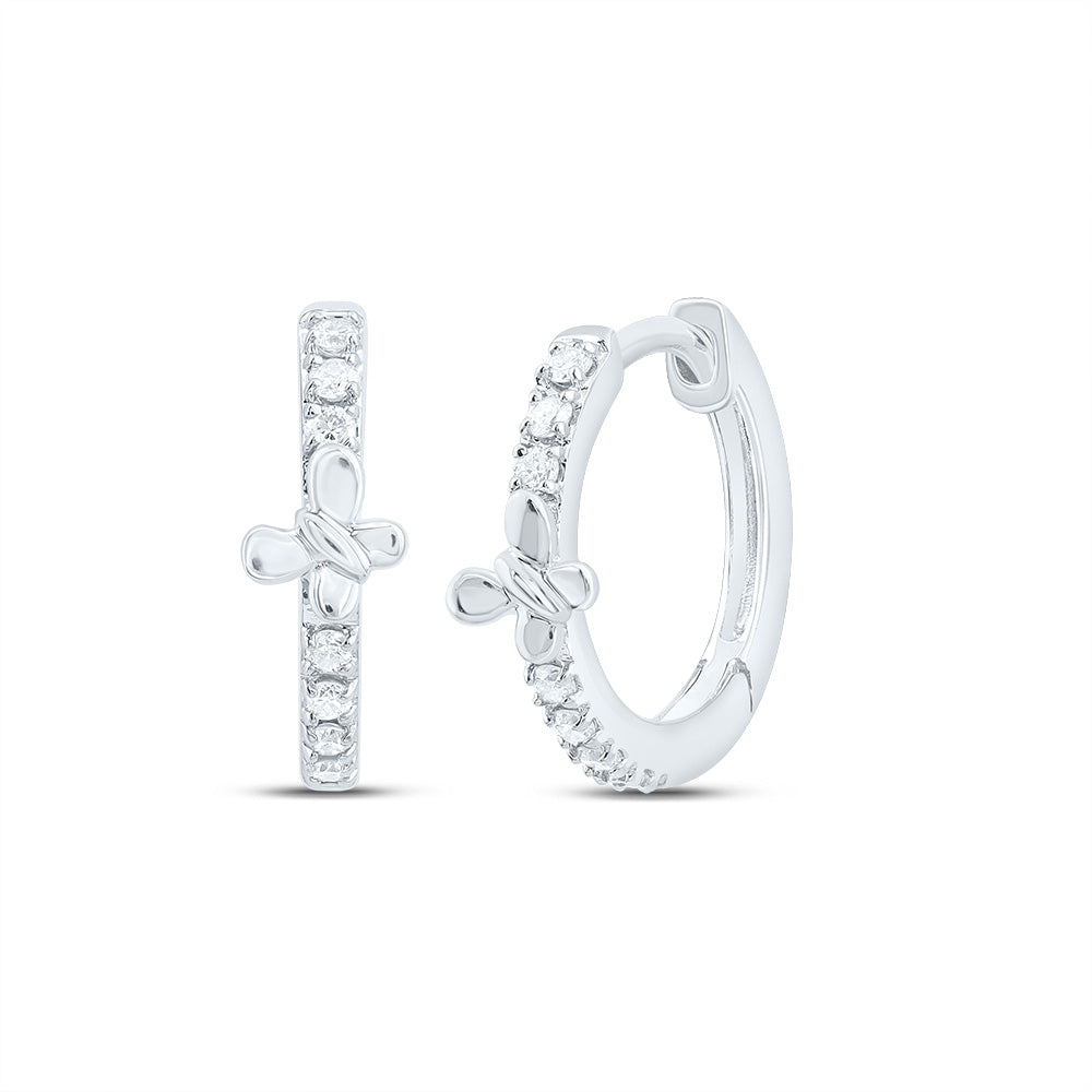10K White Gold 1/12 CTW-Natural Diamond Gift Butterfly Hoop Earring 0.97 Gram