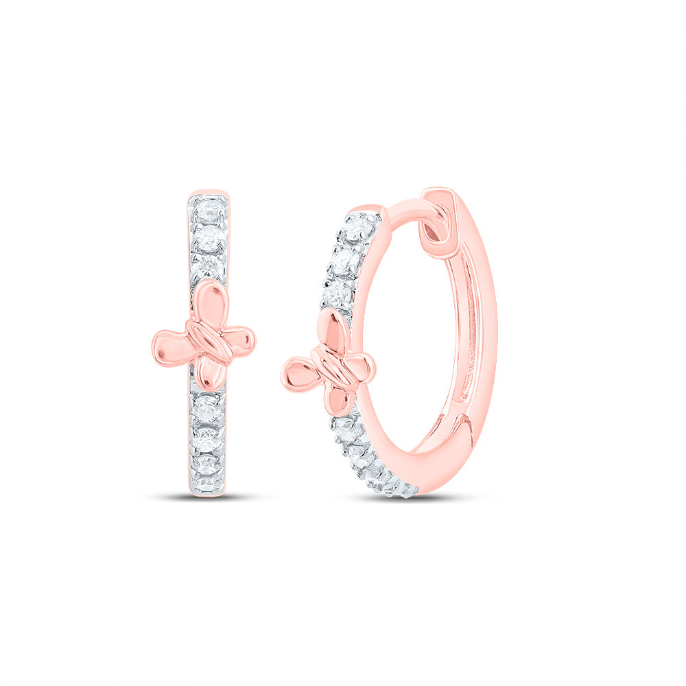 10K Rose Gold 1/12 CTW-Natural Diamond Gift Butterfly Hoop Earring 0.90 Gram