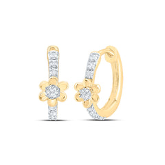 10K Yellow Gold 1/10 CTW-Natural Diamond Gift Flower Hoop Earring 1.01 Gram