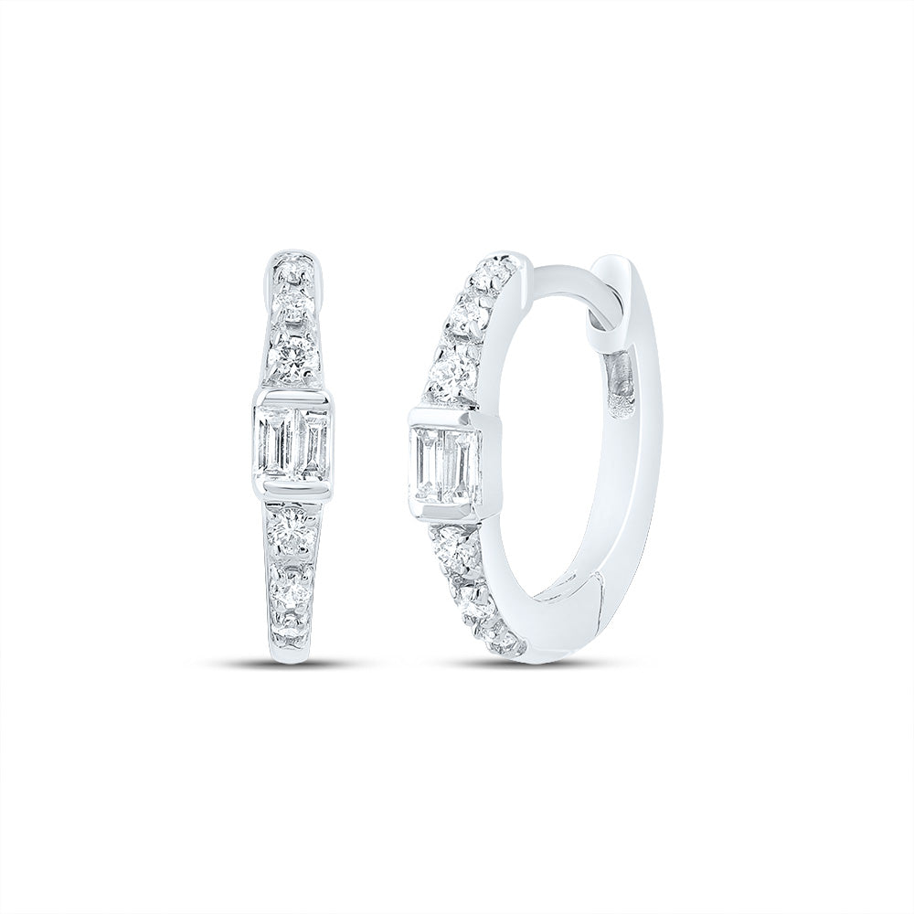 10K White Gold 1/8 CTW-Natural Diamond Gift Hoop Earring 0.90 Gram
