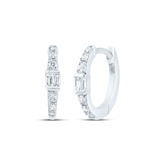 10K White Gold 1/8 CTW-Natural Diamond Gift Hoop Earring 0.90 Gram
