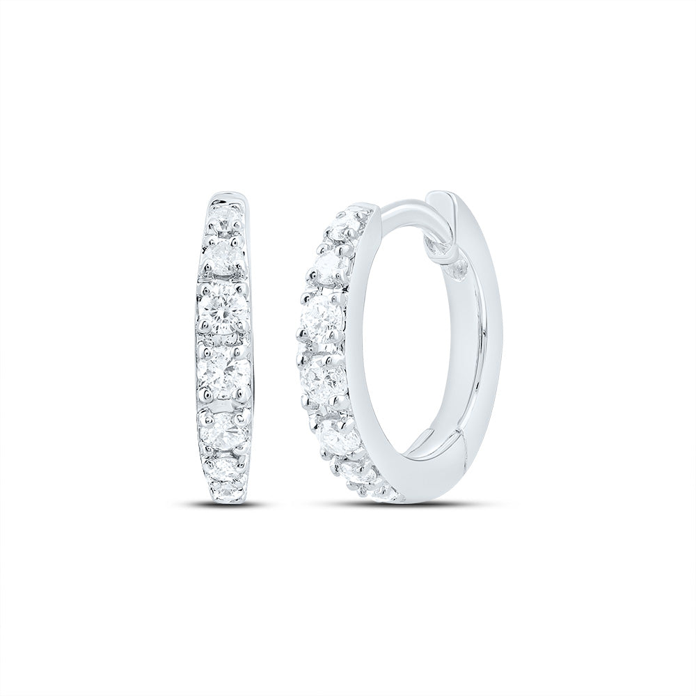 10K White Gold 1/6 CTW-Natural Diamond Gift Hoop Earring 1.17 Gram