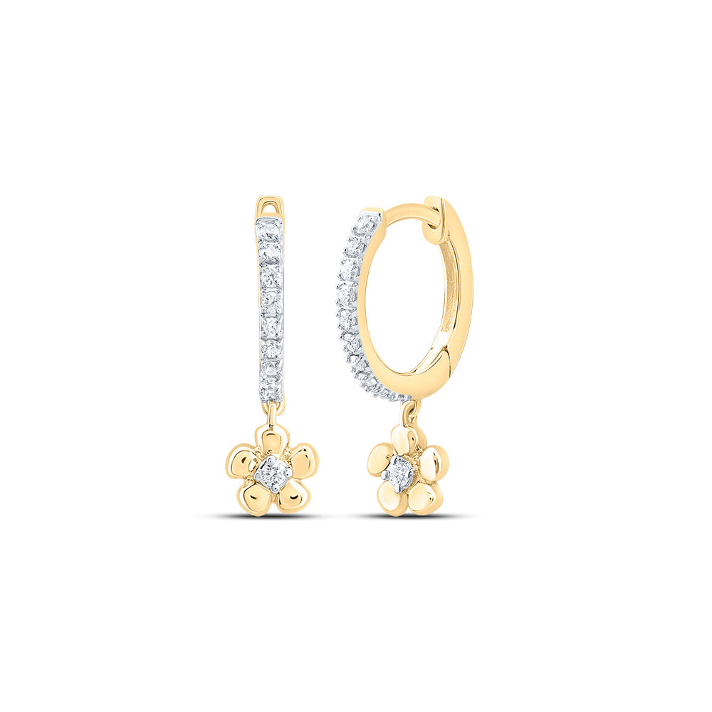 10K Yellow Gold 1/8 CTW-Natural Diamond Gift Flower Dangling Earring 1.23 Gram