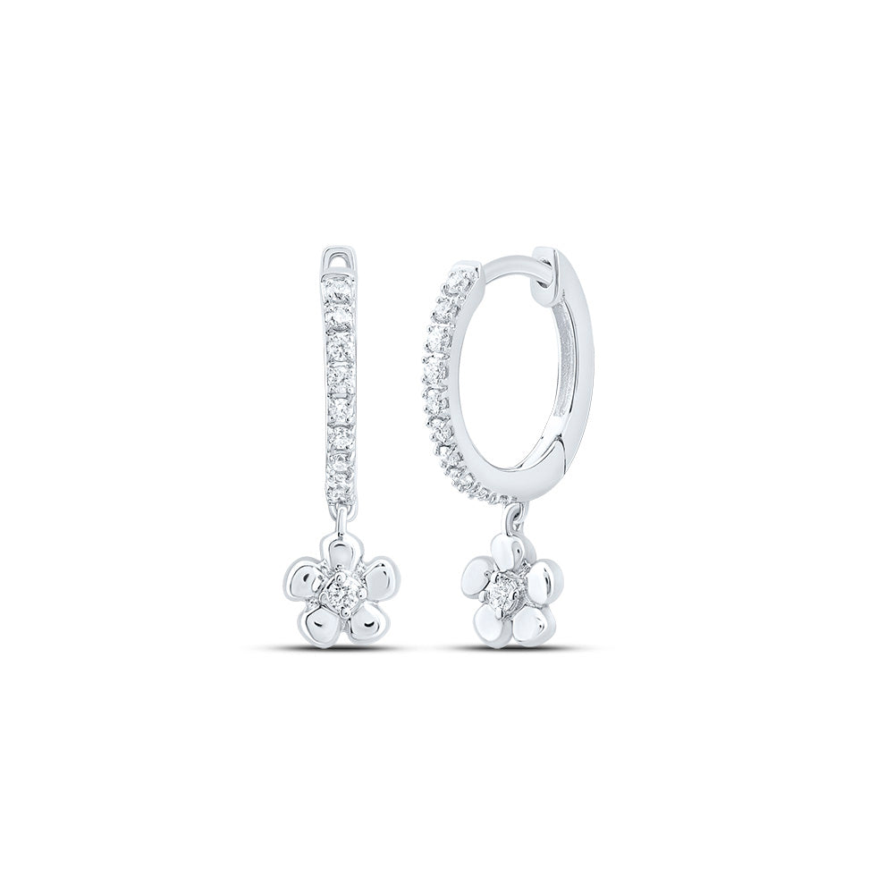 10K White Gold 1/8 CTW-Natural Diamond Gift Flower Dangling Earring 1.31 Gram
