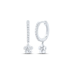 10K White Gold 1/8 CTW-Natural Diamond Gift Flower Dangling Earring 1.31 Gram