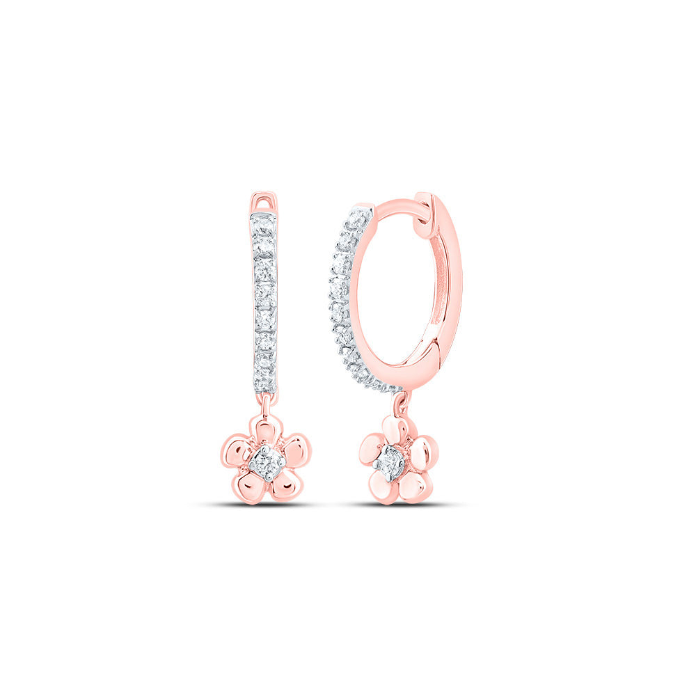 10K Rose Gold 1/8 CTW-Natural Diamond Gift Flower Dangling Earring 1.23 Gram