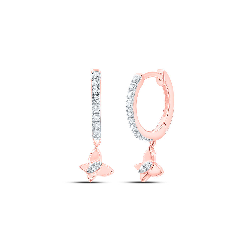 10K Rose Gold 1/10 CTW-Natural Diamond Gift Butterfly Dangling Earring 1.03 Gram