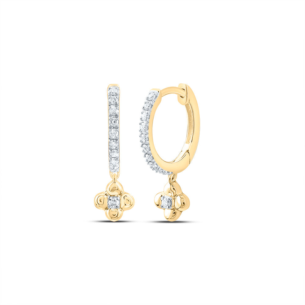 10K Yellow Gold 1/8 CTW-Natural Diamond Gift Clover Dangling Earring 1.19 Gram