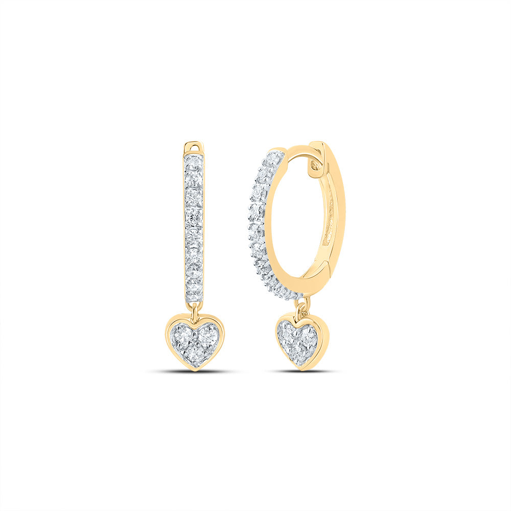 10K Yellow Gold 1/6 CTW-Natural Diamond Gift Heart Dangling Earring 1.00 Gram