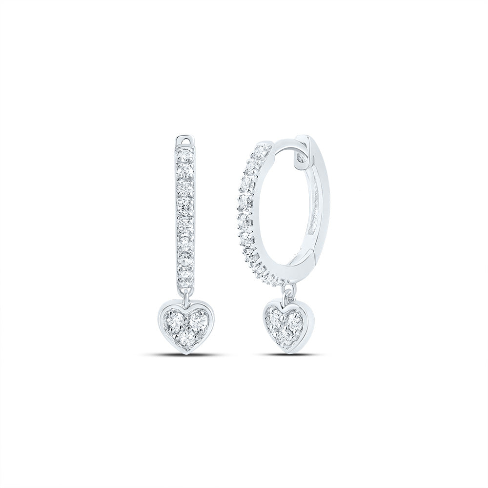 10K White Gold 1/6 CTW-Natural Diamond Gift Heart Dangling Earring 1.14 Gram