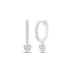 10K White Gold 1/6 CTW-Natural Diamond Gift Heart Dangling Earring 1.14 Gram
