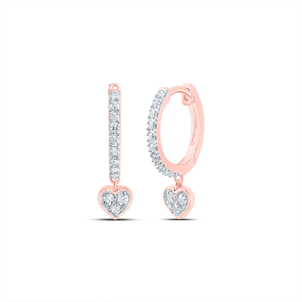 10K Rose Gold 1/6 CTW-Natural Diamond Gift Heart Dangling Earring 1.01 Gram