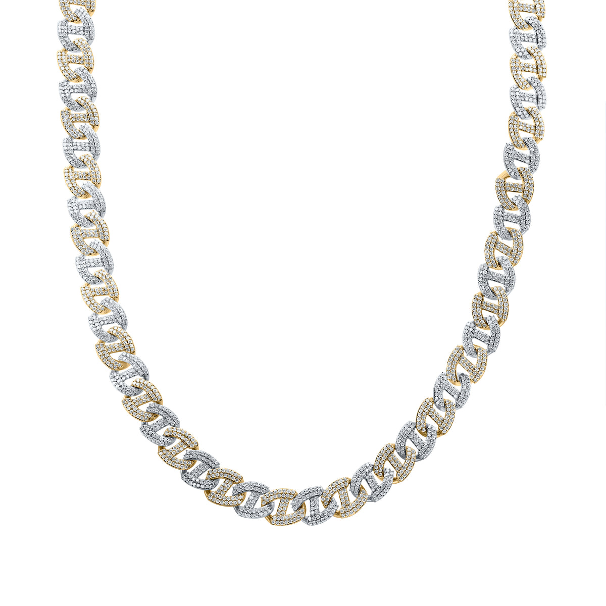 10K Yellow White 13 7/8 CTW-Natural Diamond 10.5 MM Two Tone Mens Chain (22 Inch ) 74.952 Gram
