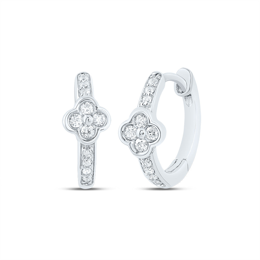 10K White Gold 1/10 CTW-Natural Diamond Gift Clover Hoop Earring 1.16 Gram