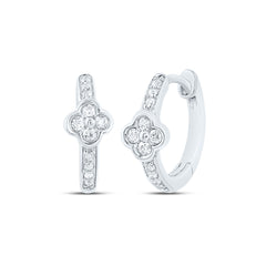 10K White Gold 1/10 CTW-Natural Diamond Gift Clover Hoop Earring 1.16 Gram