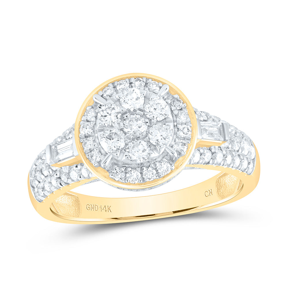 14K Yellow Gold 1 CTW-Natural Diamondflower Round Fashion Ring 2.99 Gram