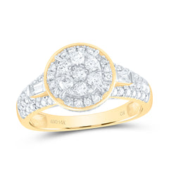 14K Yellow Gold 1 CTW-Natural Diamondflower Round Fashion Ring 2.99 Gram