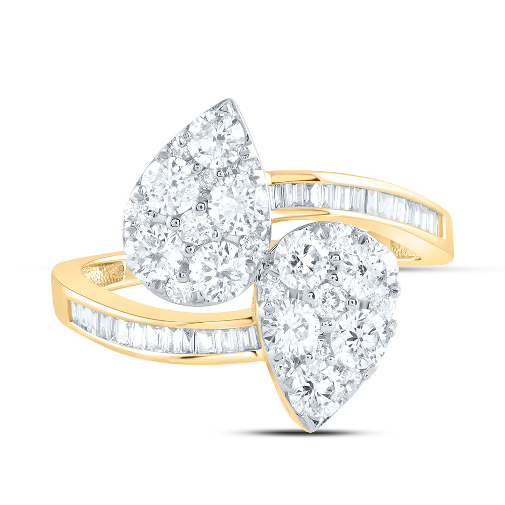 14K Yellow Gold 1 3/8 CTW-Natural Diamond Fashion Pear Cuff Ring 2.49 Gram