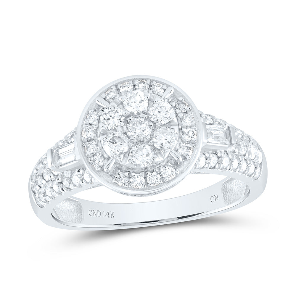 14K White Gold 1 CTW-Natural Diamondflower Round Fashion Ring 3.01 Gram