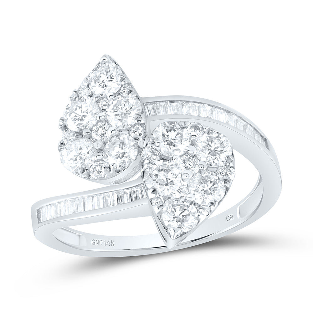 14K White Gold 1 3/8 CTW-Natural Diamond Fashion Pear Cuff Ring 2.45 Gram