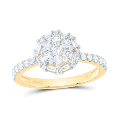 14K Yellow Gold 7/8 CTW-Natural Diamondflower Round Fashion Ring 2.25 Gram