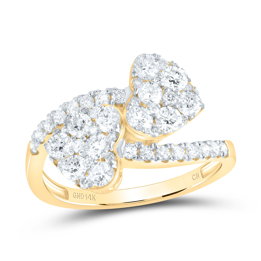 14K Yellow Gold 1 1/5 CTW-Natural Diamond Fashion Heart Cuff Ring 2.29 Gram