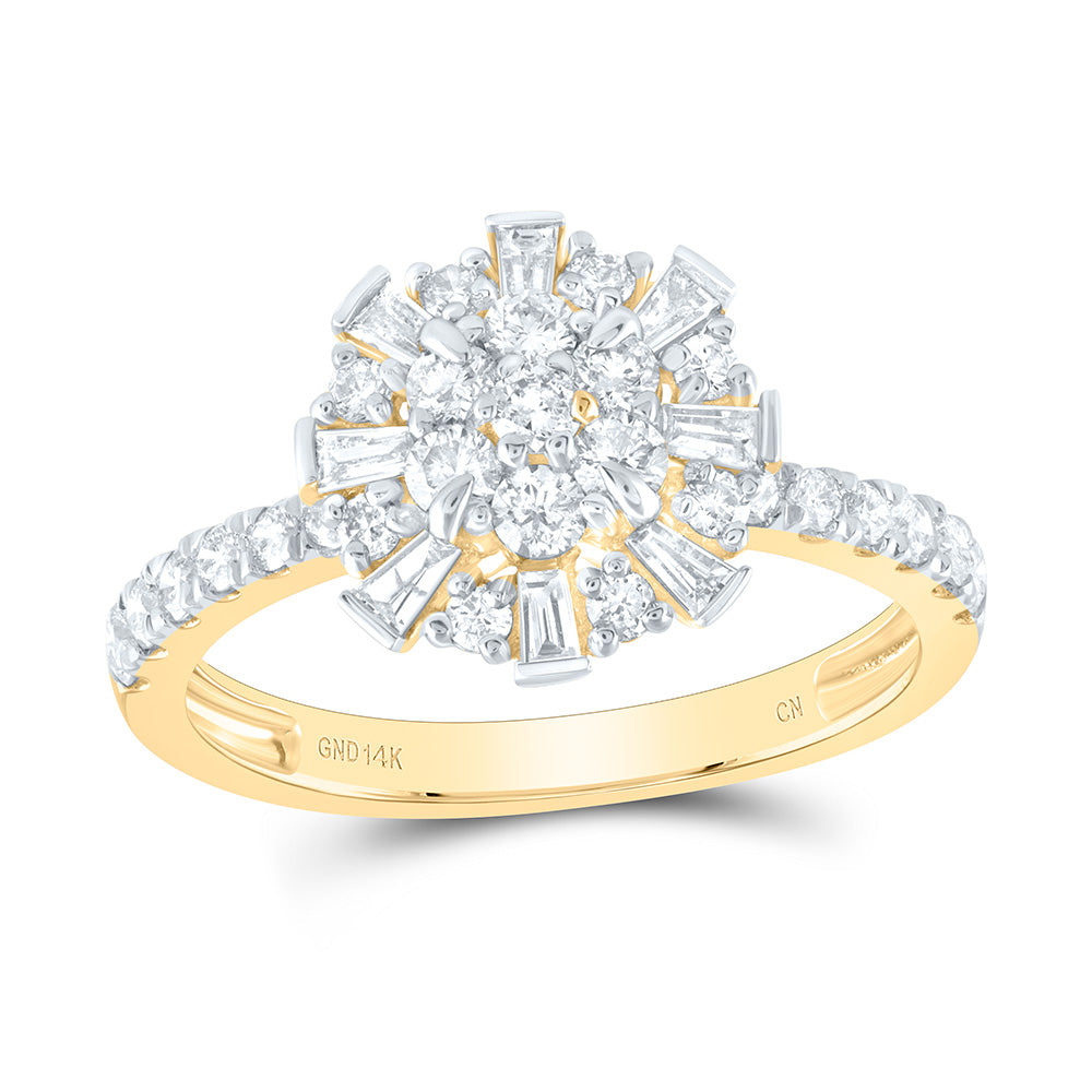 14K Yellow Gold 1 CTW-Natural Diamondflower Round Fashion Ring 2.43 Gram