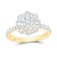 14K Yellow Gold 1 CTW-Natural Diamondflower Round Fashion Ring 2.43 Gram