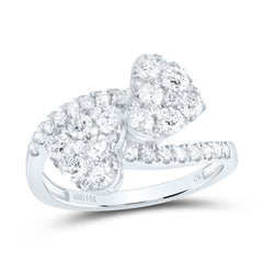 14K White Gold 1 1/5 CTW-Natural Diamond Fashion Heart Cuff Ring 2.38 Gram