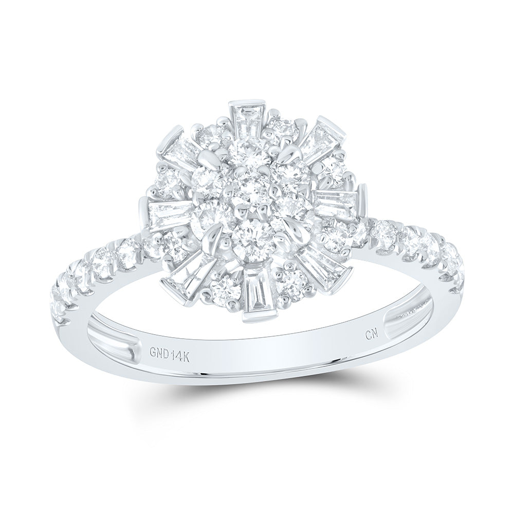 14K White Gold 1 CTW-Natural Diamondflower Round Fashion Ring 2.35 Gram