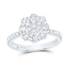 14K White Gold 1 CTW-Natural Diamondflower Round Fashion Ring 2.35 Gram