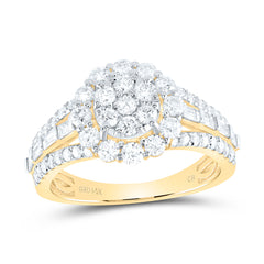 14K Yellow Gold 1 3/8 CTW-Natural Diamondflower Round Fashion Ring 2.84 Gram