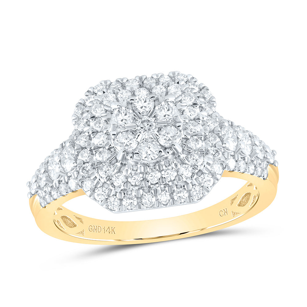 14K Yellow Gold 1 CTW-Natural Diamondflower Fashion Ring 2.96 Gram