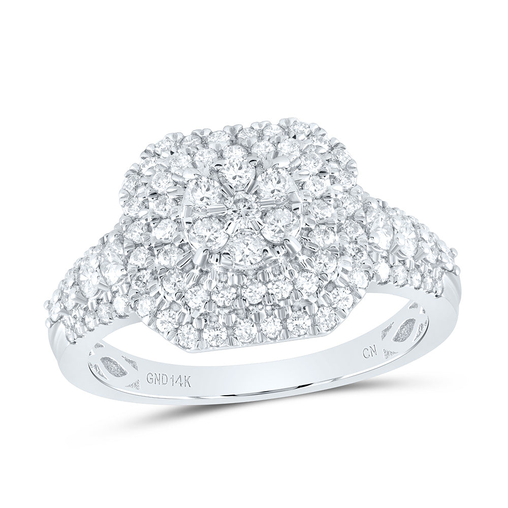14K White Gold 1 CTW-Natural Diamondflower Fashion Ring 2.96 Gram