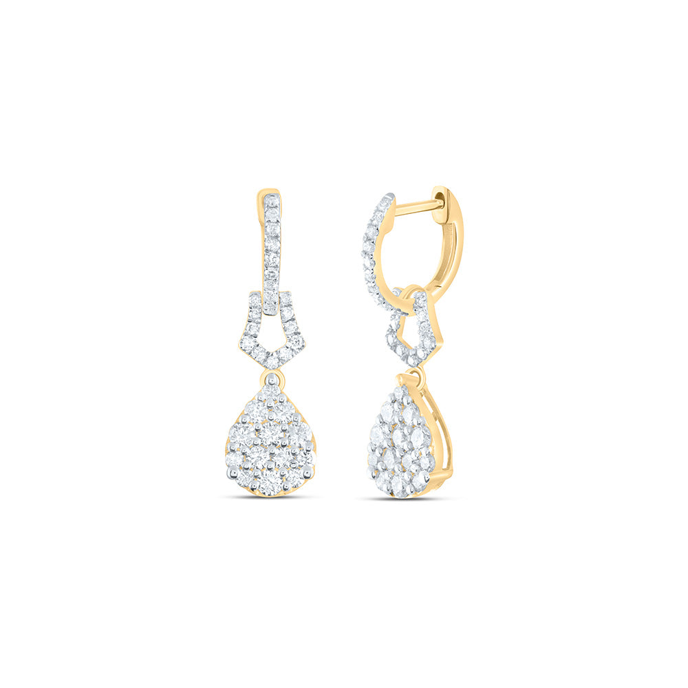 14K Yellow Gold 1 CTW-Natural Diamond Fashion Pear Dangling Earring 2.20 Gram