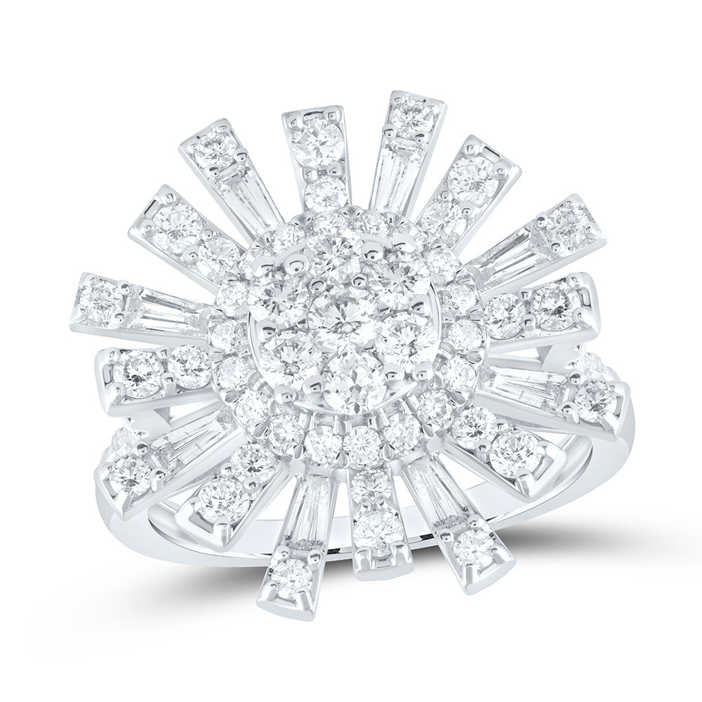 14K White Gold 1 3/4 CTW-Natural Diamond Fashion Round Ring 3.73 Gram