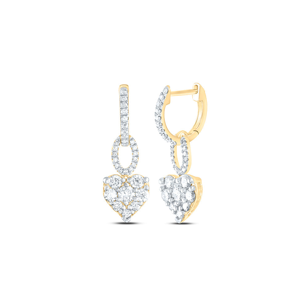 14K Yellow Gold 1 CTW-Natural Diamond Fashion Heart Dangling Earring 2.26 Gram