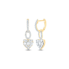 14K Yellow Gold 1 CTW-Natural Diamond Fashion Heart Dangling Earring 2.26 Gram