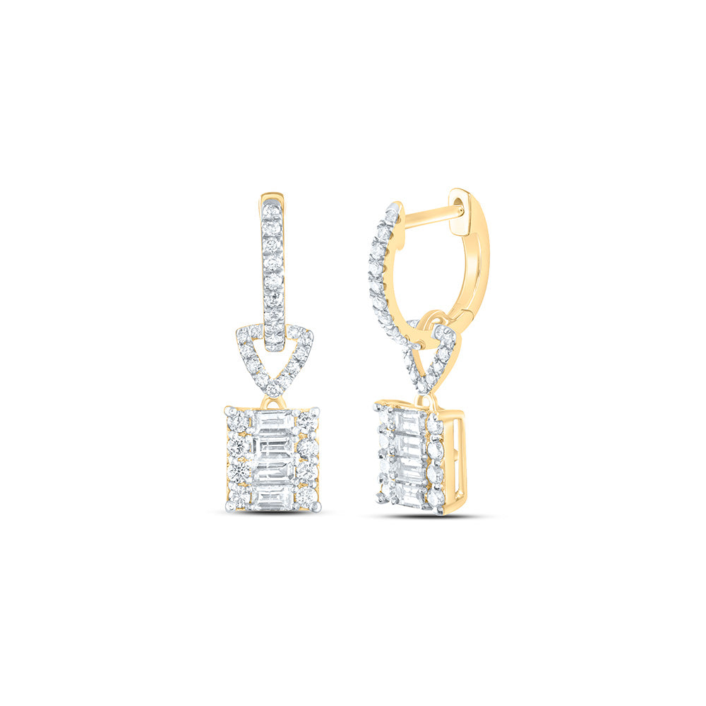 14K Yellow Gold 7/8 CTW-Natural Diamond Fashion Emerald Dangling Earring 2.01 Gram
