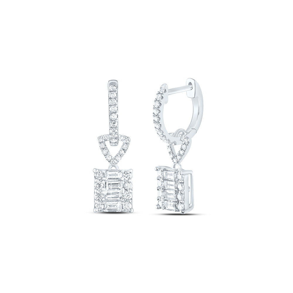 14K White Gold 7/8 CTW-Natural Diamond Fashion Emerald Dangling Earring 1.95 Gram