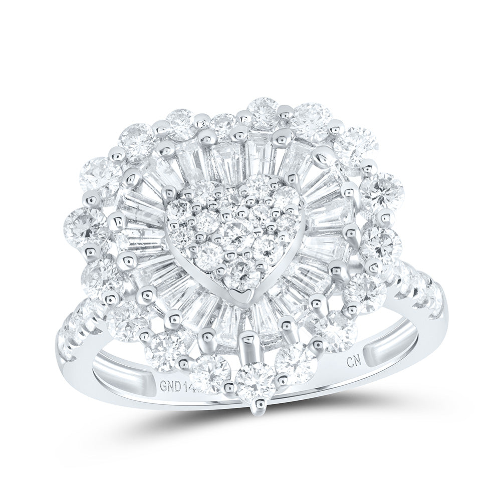 14K White Gold 1 7/8 CTW-Natural Diamond Fashion Heart Ring 3.64 Gram