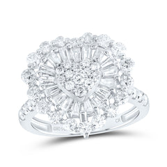 14K White Gold 1 7/8 CTW-Natural Diamond Fashion Heart Ring 3.64 Gram