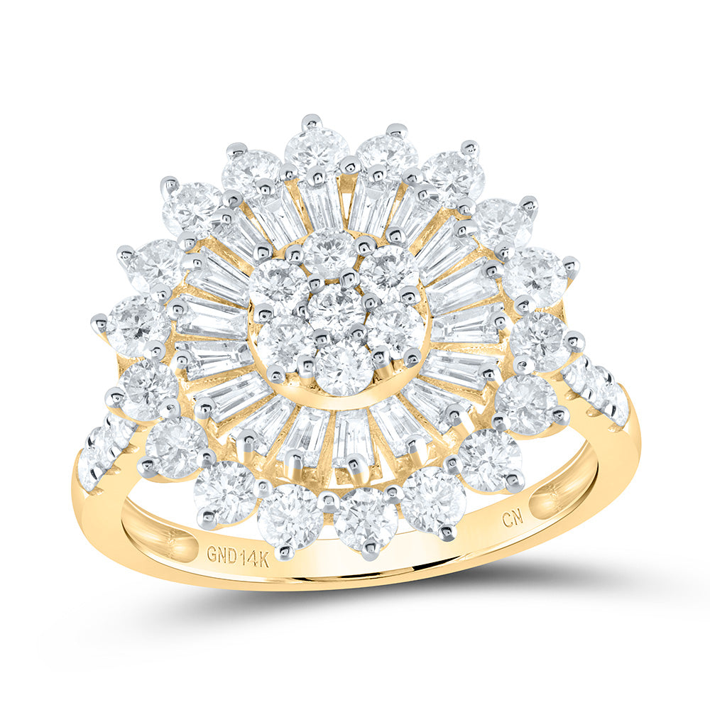 14K Yellow Gold 2 CTW-Natural Diamondflower Fashion Ring 3.23 Gram