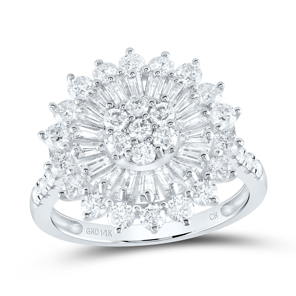 14K White Gold 2 CTW-Natural Diamondflower Fashion Ring 3.10 Gram